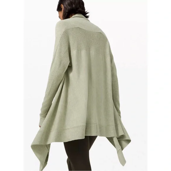 Lululemon Cashlu Knit Wrap Womens Rosemary Green Open Front Waterfall Size M/L - Picture 7 of 7
